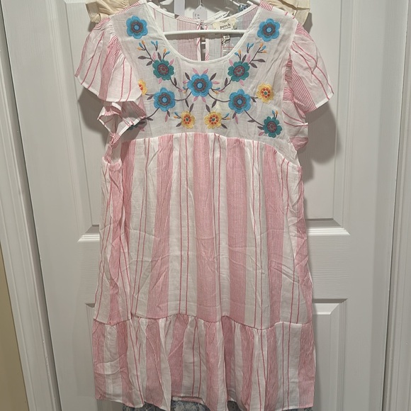 96. Perch by Blu Pepper Pink Striped Dress with Floral Embroidery - Picture 3 of 6